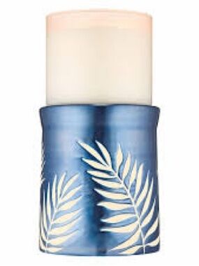 Bath & Body Works Blue iridescent Palm Fronds Pedestal 3-Wick Candle Holder NWT